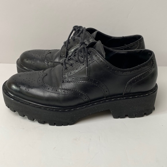 Zara Shoes Women US 6.5 EU 37 Black Brogue Oxford Chunky Lug Sole Platform - Picture 6 of 14